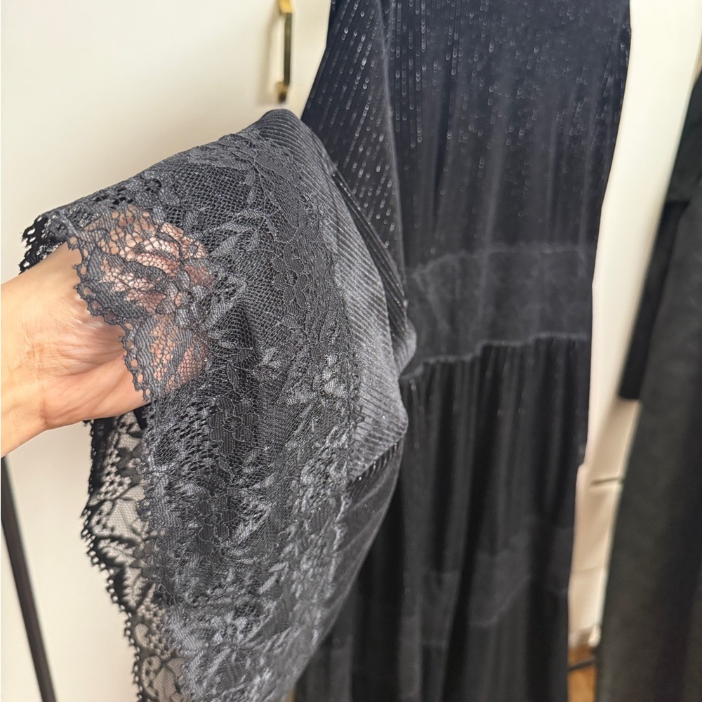 Long Sleeve Black Lace-Trim Evening long Dress fits Xl & XXL Good for Maternity - Picture 5 of 9